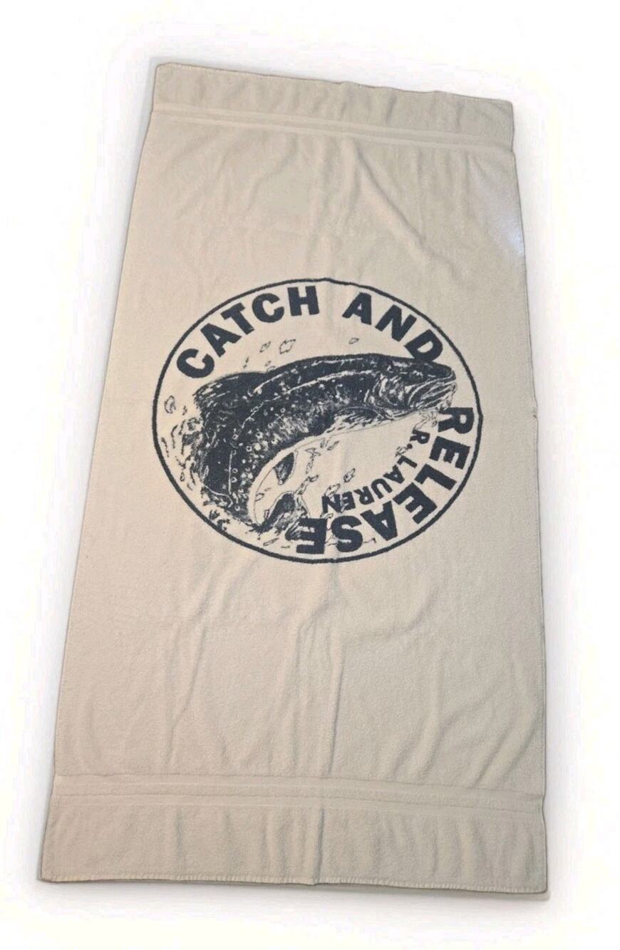 Vintage Ralph Lauren Catch & Release Fish Towel 34x67 USA Made Oversized Rare